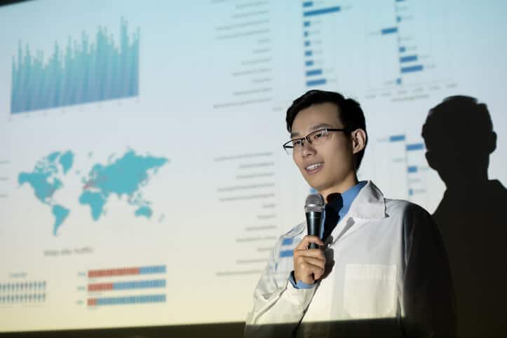 A clinical research training scientist presenting trial data