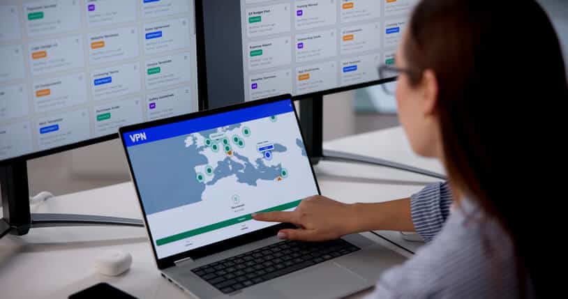 A student learning VPN configuration and traffic analysis during cybersecurity training